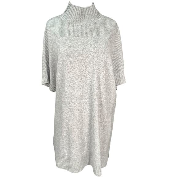 Isaac Mizrahi Live Cashmere Tunic XS/S Oversized Mock Neck Short Sleeve Gray - Picture 1 of 10